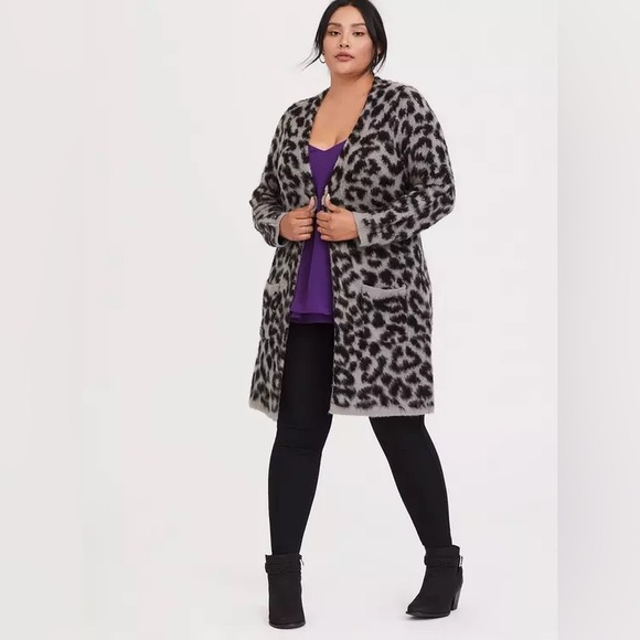torrid Sweaters - Torrid Black and Gray Animal Print Cardigan